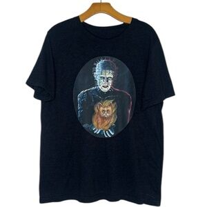 Hellraiser Pinhead Holding Cat Tee Black Dark Charcoal Gray Size Large